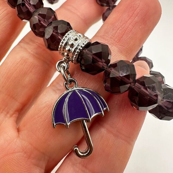 SALE! Deep purple faceted crystal glass beaded bracelet with umbrella charm! - Picture 4 of 6